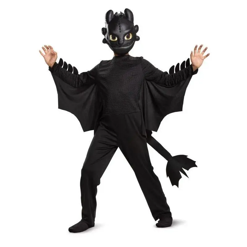 3ps Set Halloween Dragon Knight Toothless Cosplay Costume Clothes Black Fancy Dress Detachable Tail Suit Cosplay Birthday Gift