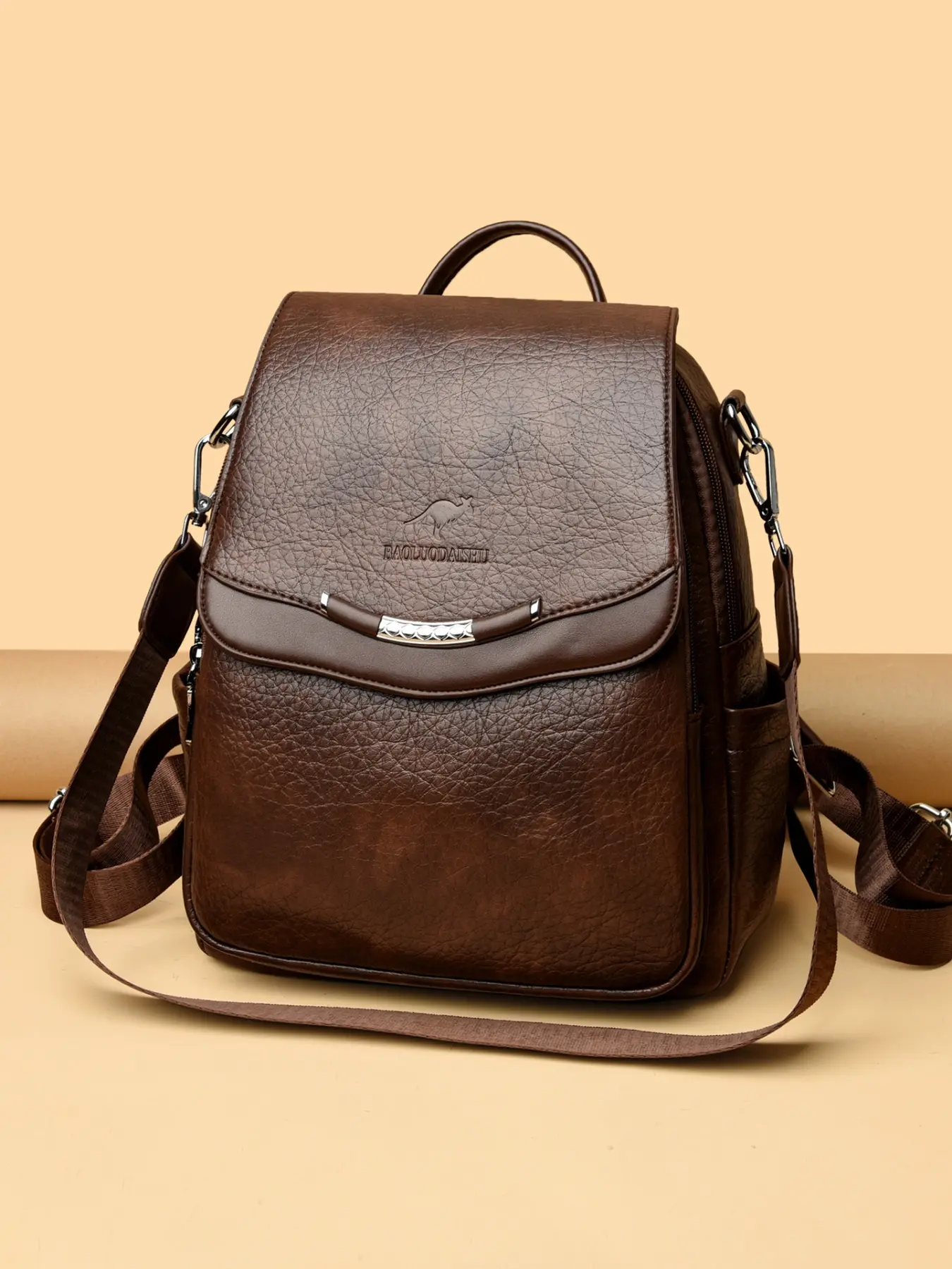 Trendy Commuter Multi Compartment Soft Leather Color Block Flap Women Fashion Backpack Lightweight Backpack Daypack Suitable For Office Workers Short Trips Daily Outings Practical Versatile Casual Leisure Backpack Backpacks Women