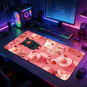 Cute Piggy Pattern Large Extended Gaming Mouse Pad, Non-Slip Rubber Base Stitched Lock Edge Desk Mat, Playful Cartoon Artistic Design Desk Pad, Durable Computer Accessory for Home Office & Gaming Setup, Perfect Gift for Gamers & Animal Lovers