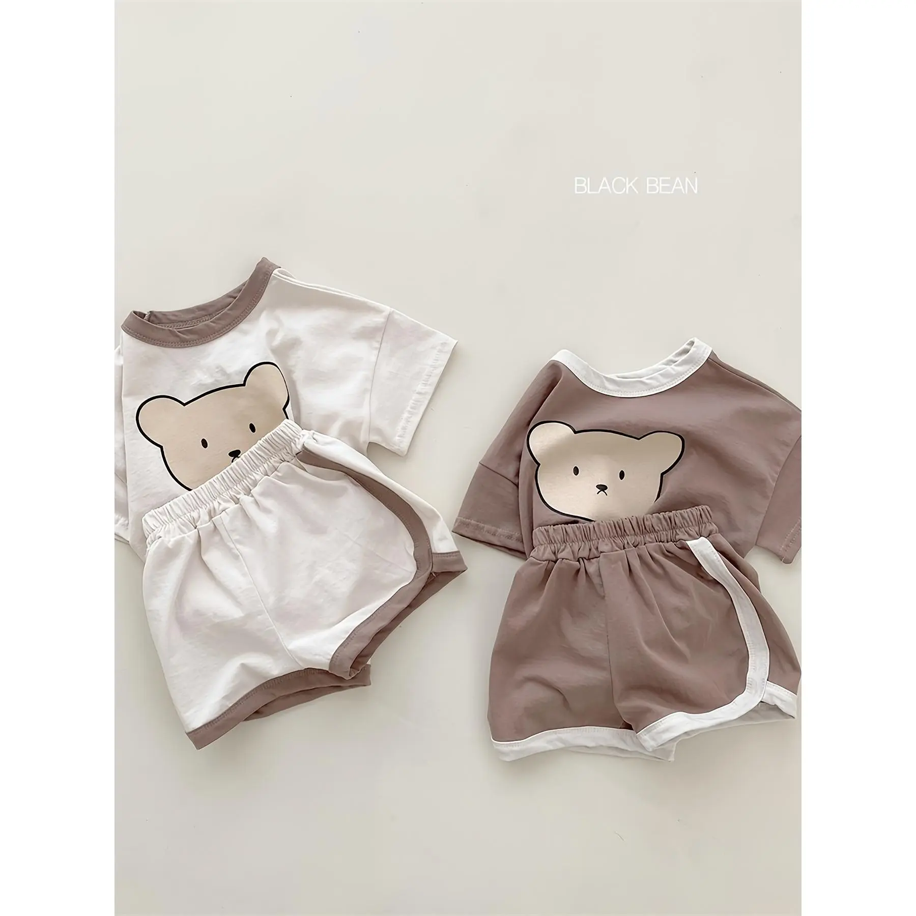 Korean Version Instagram Style, Cute Cartoon Teddy Bear, Spring And Summer Two-Piece Set, Boys And Girls Pure Shorts Set, Suitable for Outdoor Leisure Style