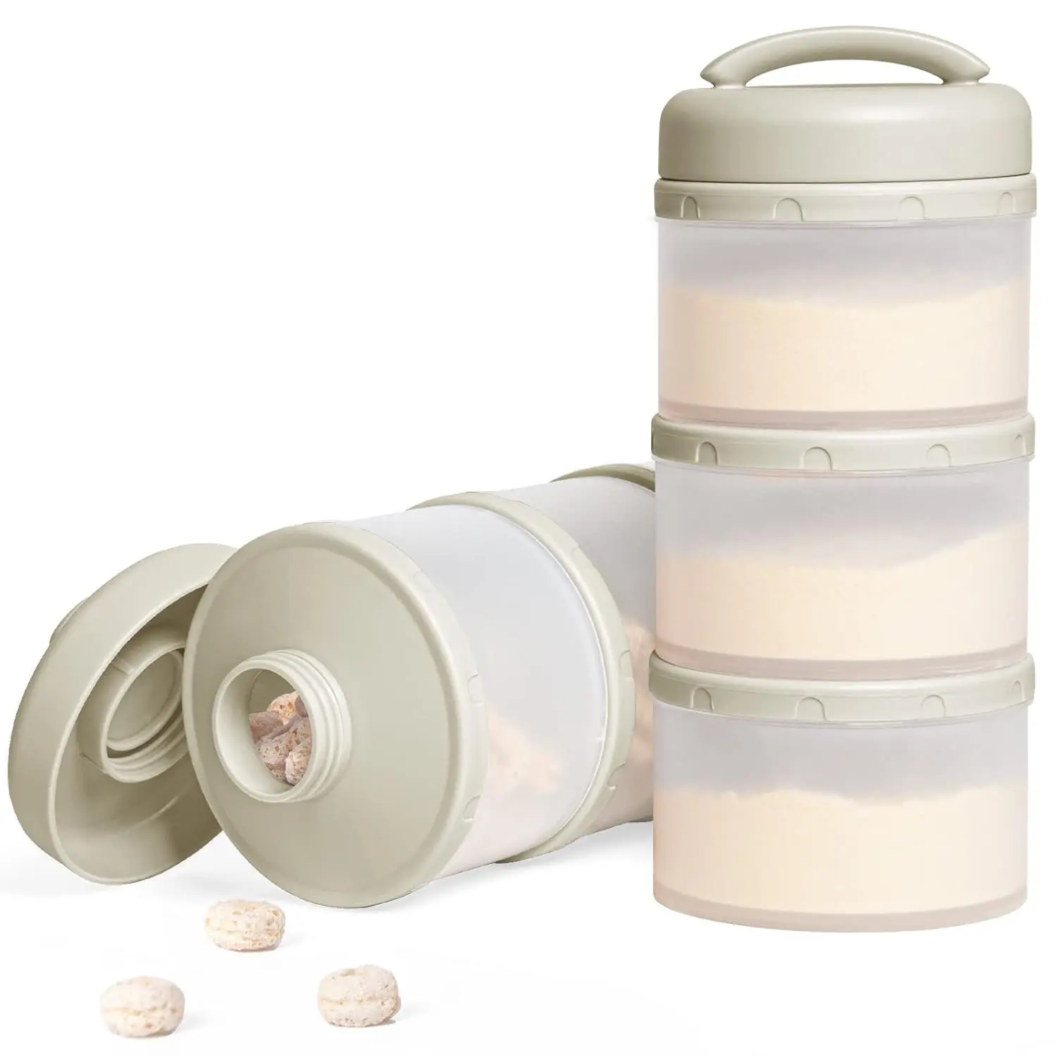 Portable Formula Dispenser for Baby, 2 Pack Solid Warm Grey Stackable Milk Powder Containers for Travel, Parents, Compact