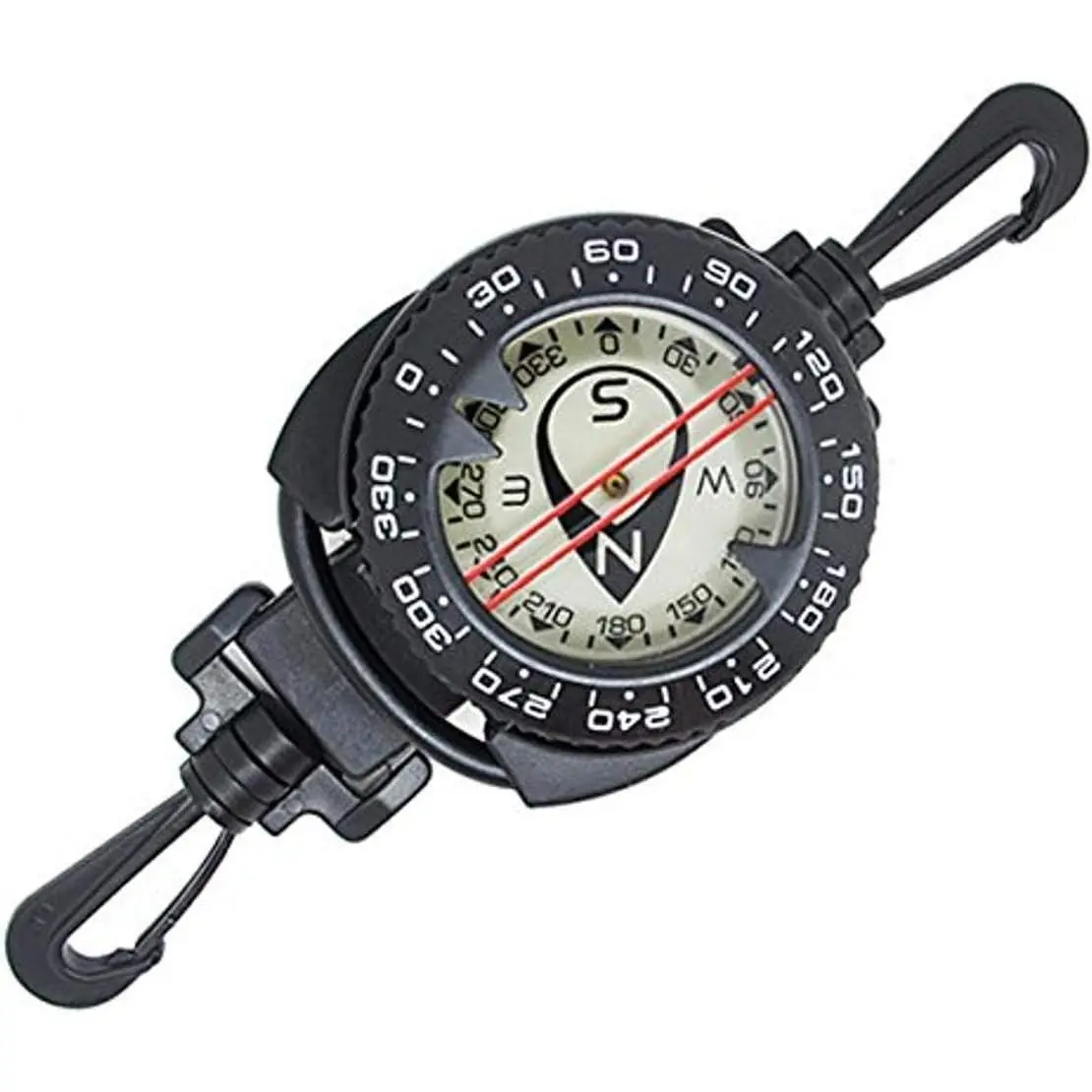 Diving Dive Compass with Retractable Clip – Glow-in-the-Dark Compass, 7" to 31.5" Extendable Retractor, Perfect for BCD or Gear Attachment, Easy-to-Read Underwater Navigation Tool