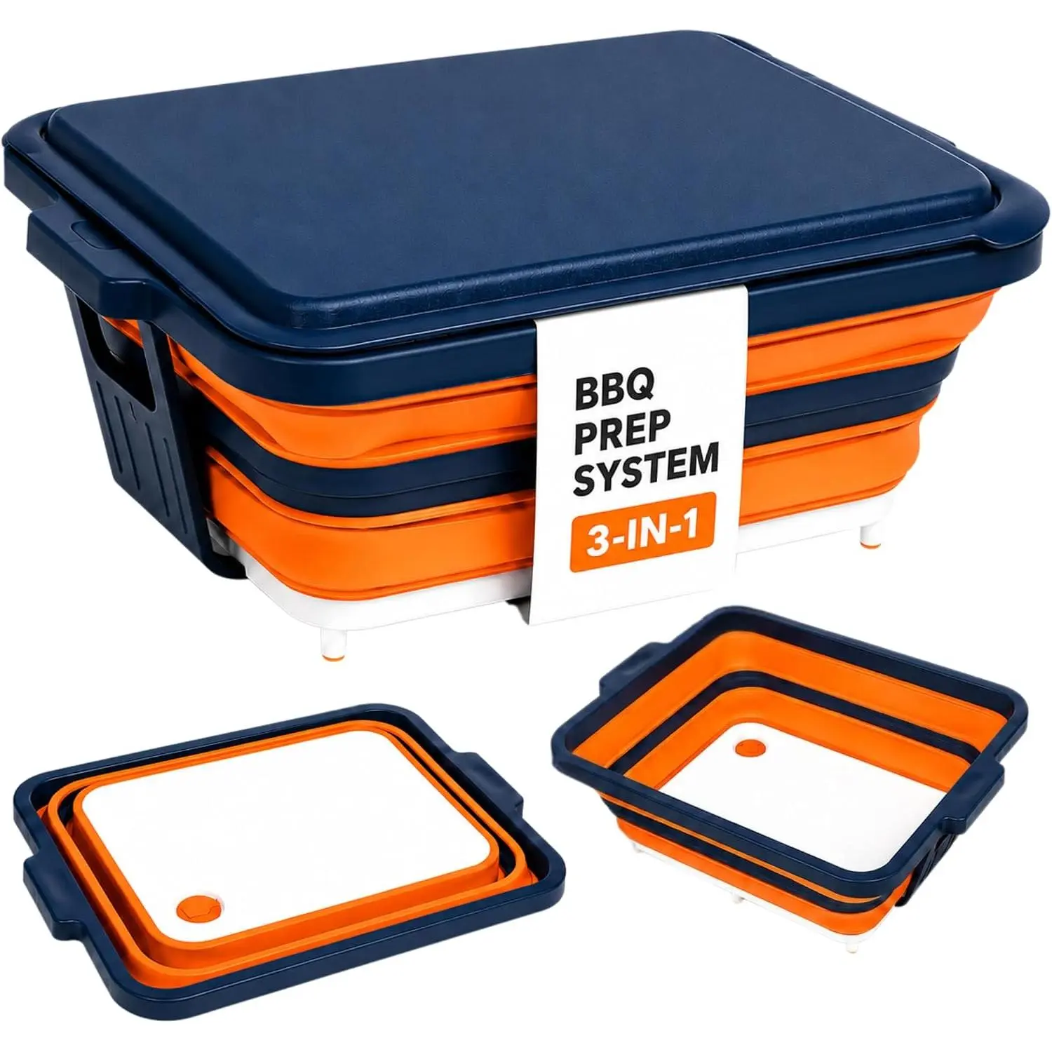 Collapsible BBQ Prep Tub with Convertible  Board Design & Serving Lid – XL Brine Container & Meat Prep System for Brisket, , Grilling, Camping & Tailgating