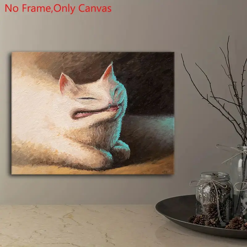 1 Piece/Set Frameless Canvas Painting Print Poster,Classic Classical Funny Absurdist Humor Satirical Pop Art,The Crooked Cat,Perfect Gift for Animal Meme Lovers,Ideal Gift Bedroom,Study,Office,Living Room,Dorm Hallway,Kitchen,Mural,Wall Decoration Room