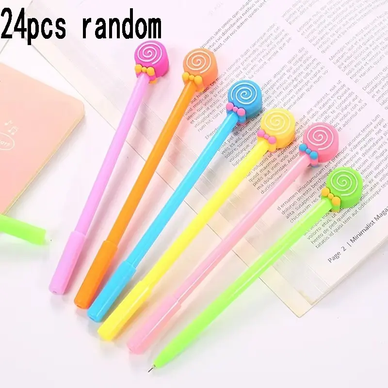 24-Pack Lollipop Neutral Pens, 0.5mm Ballpoint, Smooth Writing, Quick-Dry, Non-Splotch, Safe Material, Ideal for Students