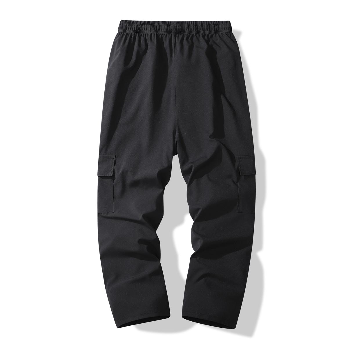 Everyday Essential Timeless Classic Mens Black Cargo Pants Casual Elastic Waist Multi Pocket Loose Fit Trousers for Casual Gatherings and Daily Life