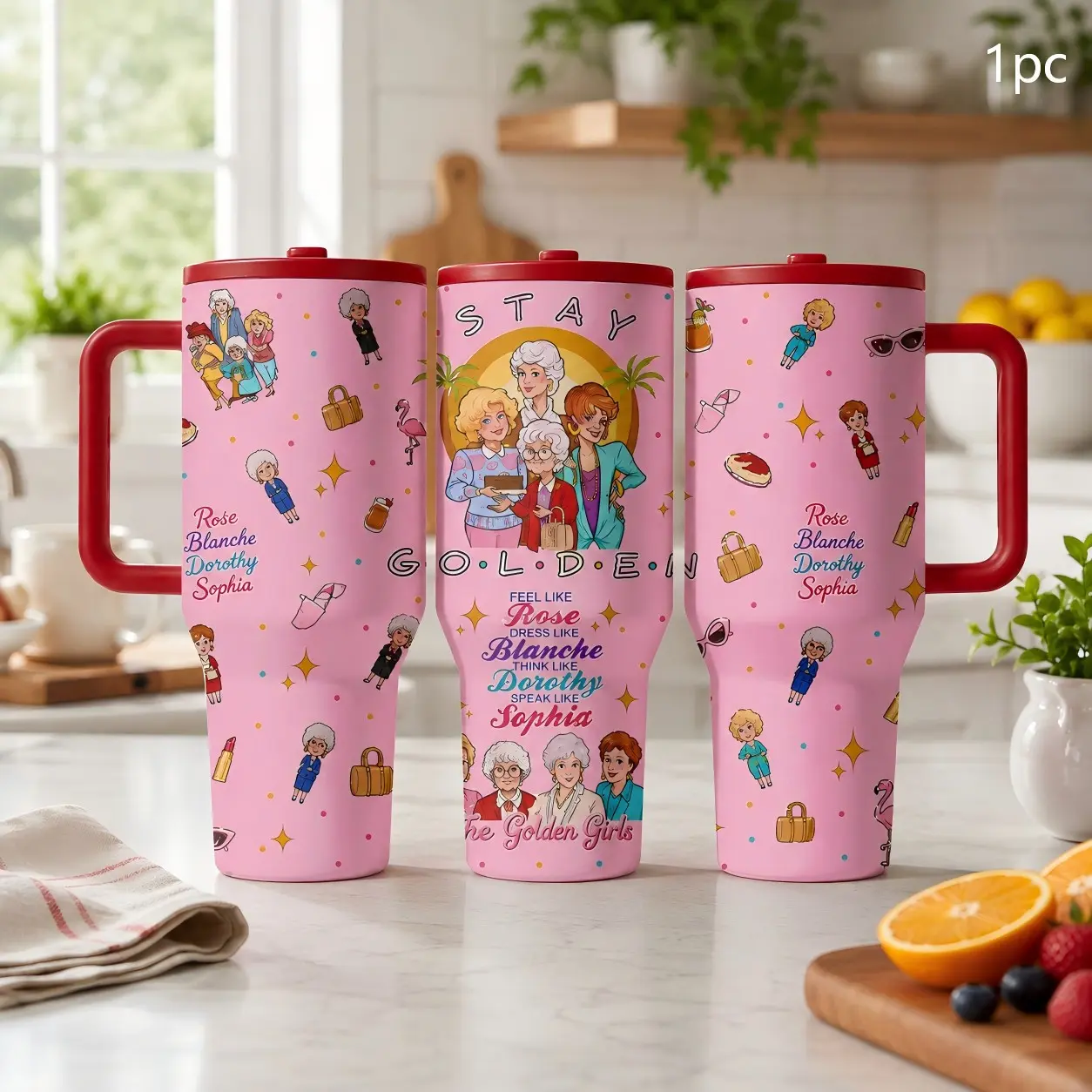 1PC 40oz Retro Best Friends Tropical Sunset Quote Insulated Tumbler with Handle & Straw, Leak-Proof Lid, Double Wall Vacuum Stainless Steel Travel Mug, Hot 12H Cold 24H, Large Capacity Cup for Men and Women, Birthday Gift, Drinkware