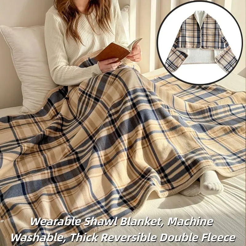 Fleece Wearable Blanket, Comfy Poncho Throw with Buttons, Plush Sleeveless Blankets, Women's Cape Wrap Cover, Cozy and Stylish