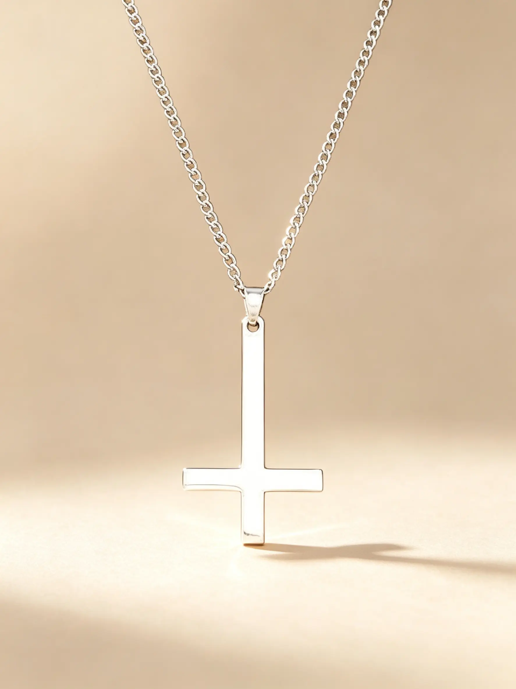 Stainless Steel Upside Down Cross Necklace for Men, Inverted Pendant, 24 Inch Chain, Stylish Jewelry Accessory