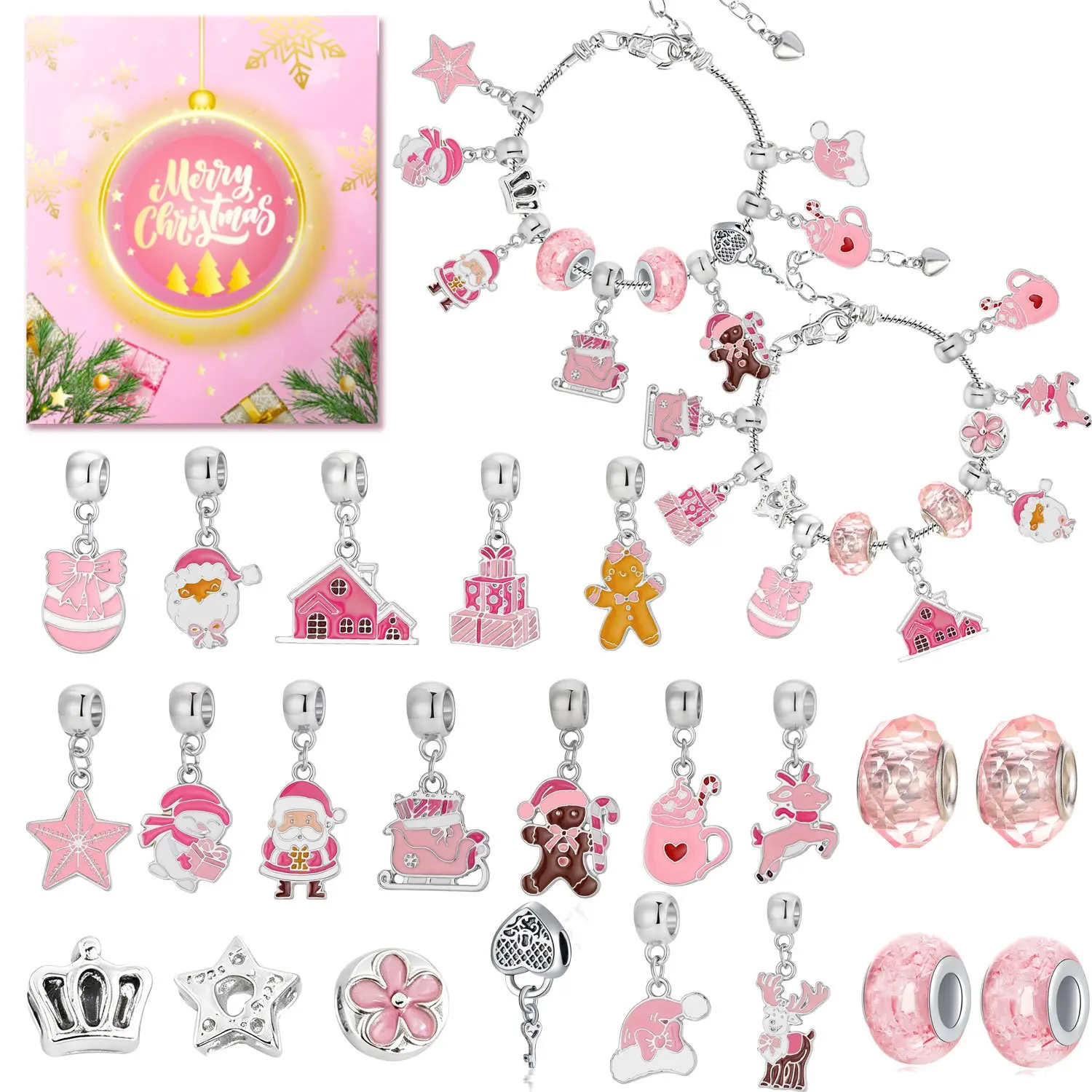 Christmas Countdown Calendar, DIY Charm Bracelet Set with Christmas Countdown Calendar Surprise Gift, Suitable for Christmas Parties, Christmas Decoration