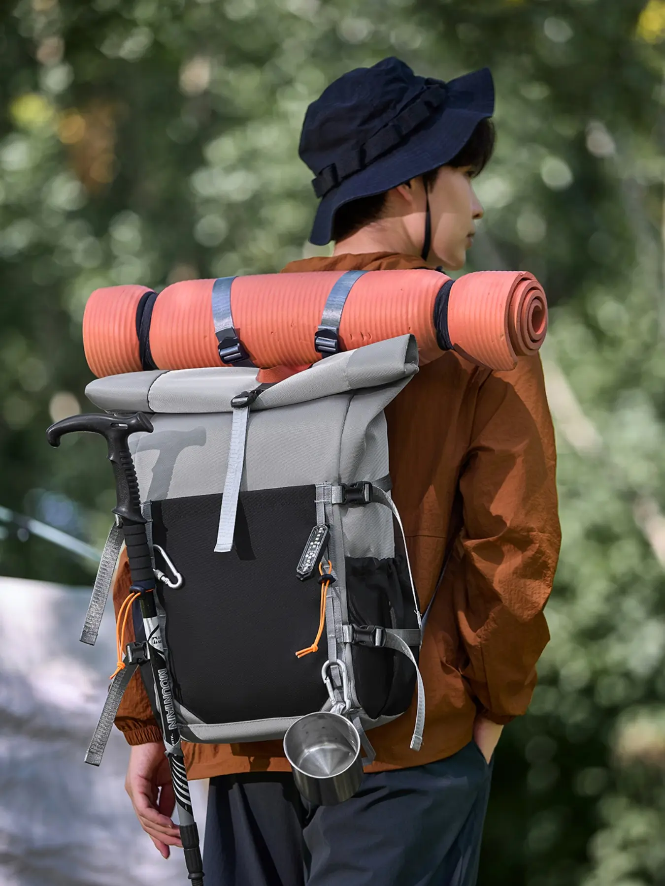 American Style Roll-Top Backpack, Large Capacity Waterproof Outdoor Bag, Multi-Purpose Buckle Design, Unisex Student Laptop Bag