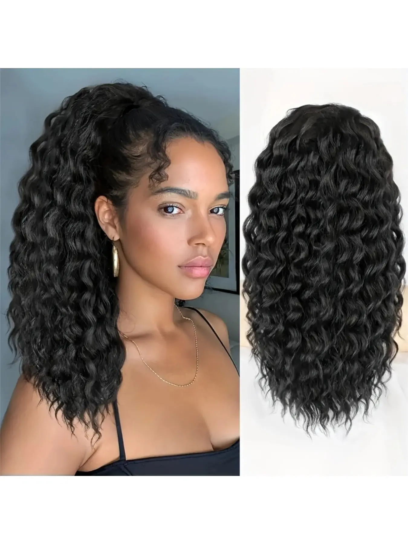 Synthetic Ponytail Long Afro Kinky Curly Extension Fluffy Deep Curly Fashion Drawstring Ponytail Easy Wear Daily for Women