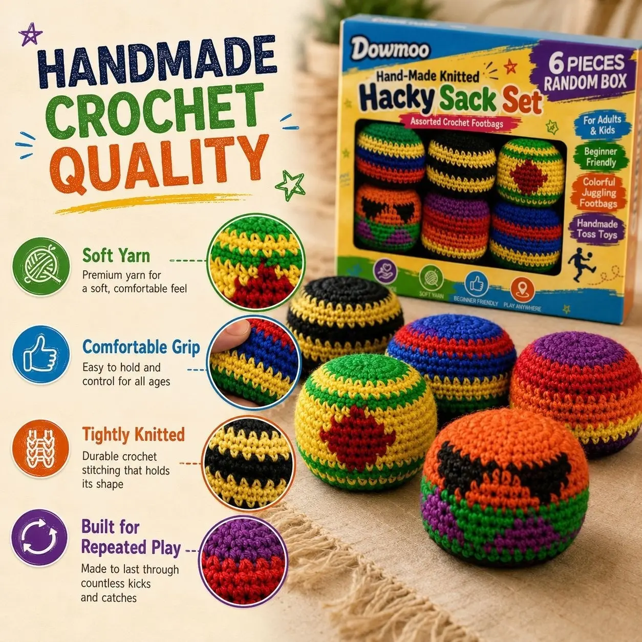 Handmade Yarn Sandbag Ball Set, Random Handwoven Pattern Toy Combination Kit, Small Sandbags Cross-Border Combo Set, Fun Craft Toys
