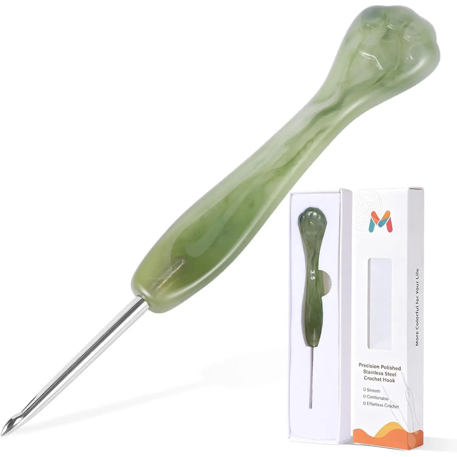 3.5mm  Green  Crochet Hook, Hand-Finished Polished Stainless Steel Hook with   Paw Handle, Comfortable Grip for Amigurumi, Crochet Dolls & DIY Crochet