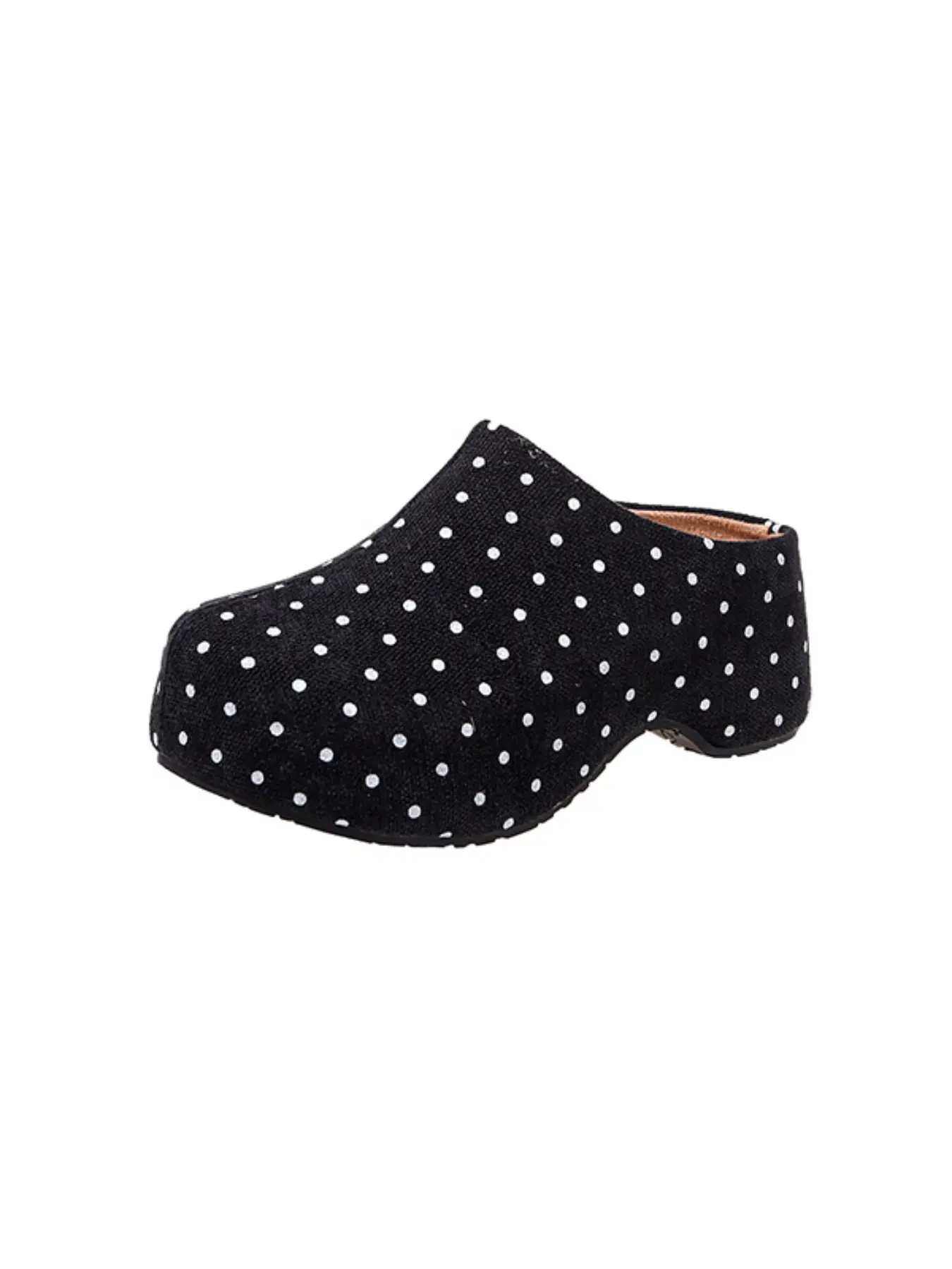 Vintage Polka Dot Platform Mules Clogs For Women, 7CM Invisible Hidden Wedge Heel Slip On Backless Clog Thick Bottom Slippers, Casual Daily Streetwear Shoes