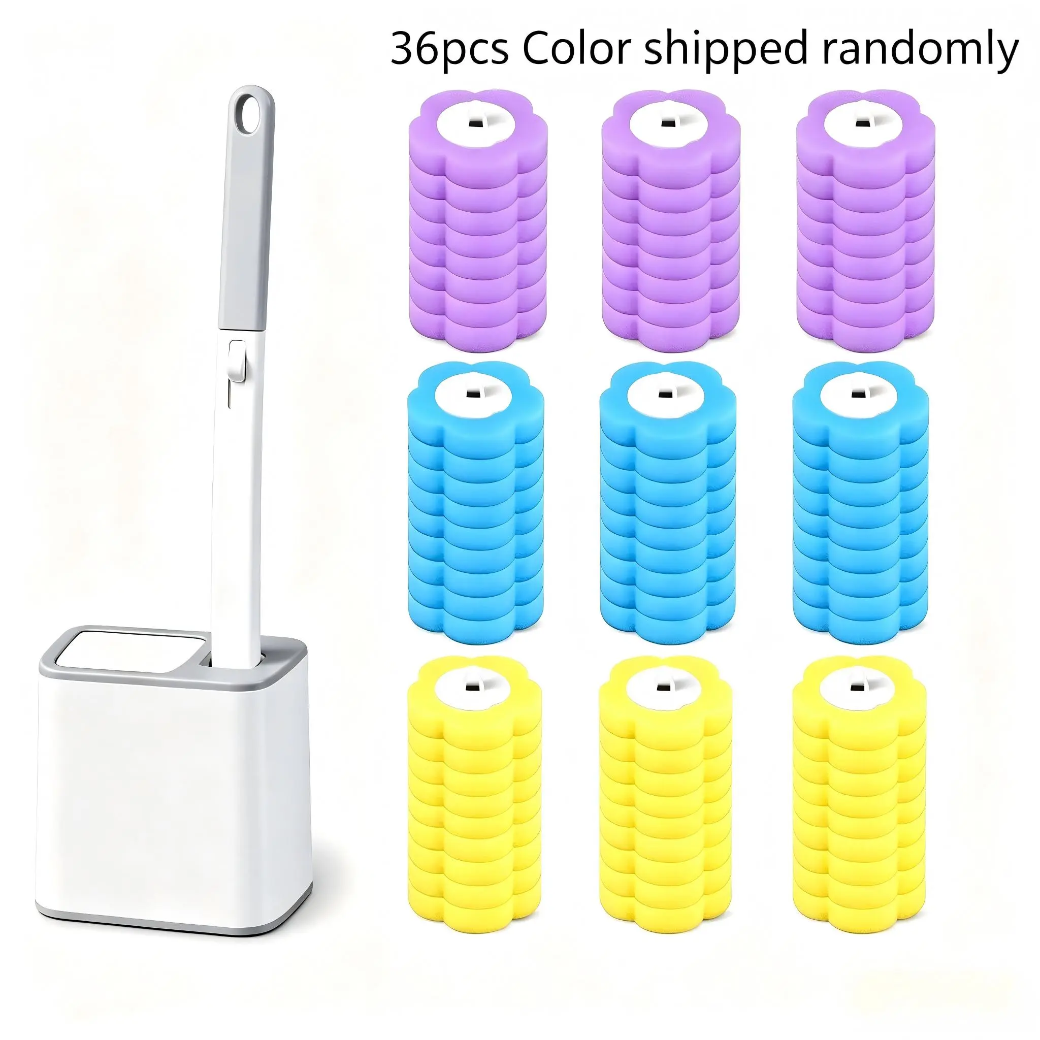 Disposable Toilet Brush, Toilet Bowl Wand Holder Set with  Cleaner Refills,36pcs/24pcs/12pcs Bathroom Cleaning System for Sink Bathtub Drain Wash Basin Urinal,Wall-Mount Scrubbing Toilet Brush Bathroom Cleaning Kit