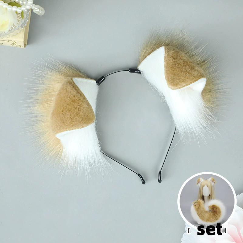 4 Types Handmade Halloween Simulated Faux Dog Ear Headband Comic Con Bendable Plush Dog Tail Cosplay Realistic Animal Ears Props