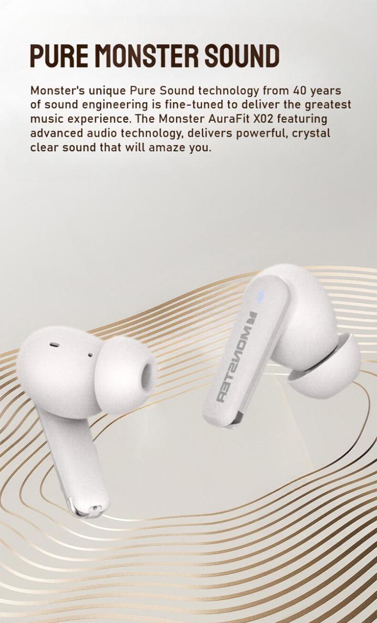 Monster XT02 TWS Wireless Earphone ANC+ENC Noise Cancelling Waterproof Long Endurance HD Call Earbud