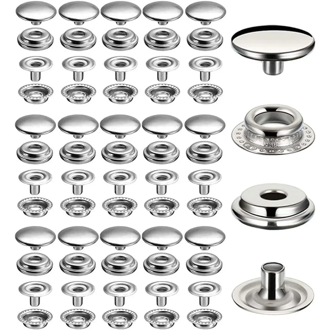 120 count Stainless Steel Snap Fastener,  15mm Heavy Duty Snap Button Press Stud Cap for Jeans Fabric Jackets Clothes Bag Leather DIY Craft