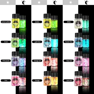 15 Jars Glow in The Dark Glitter - 12 Colors Luminous Glitter 3 Gold Foil Flakes for Resin Crafts, Cosmetics, Nail Art, DIY Glowing Dye