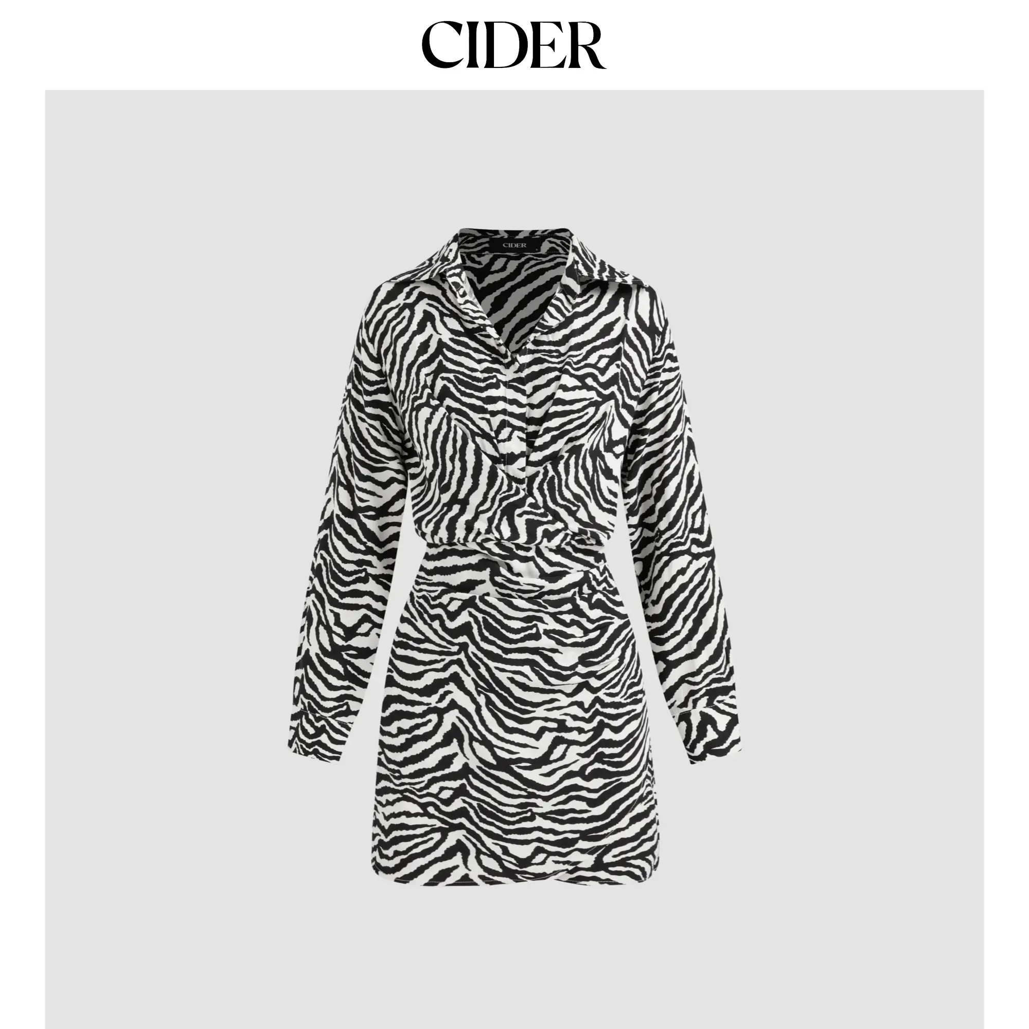 Cider [size 0-10] Collar Zebra Striped Long Sleeve Mini Dress SummerFinds