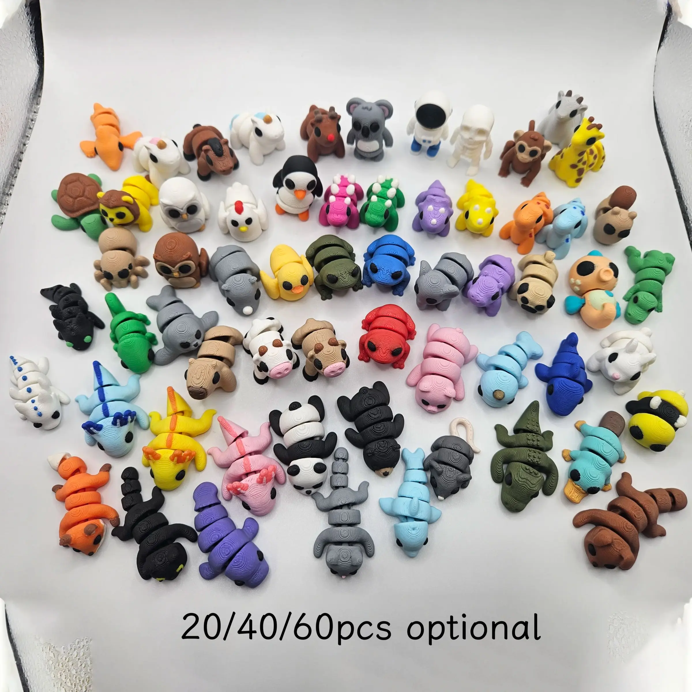 20/40/60PCS 3D printed animal model toy set, collectible, Animal design, Animal Decorations, home & office decoration, stress-relieving ornaments, flexible movable joints, a handmade gift for children, adults