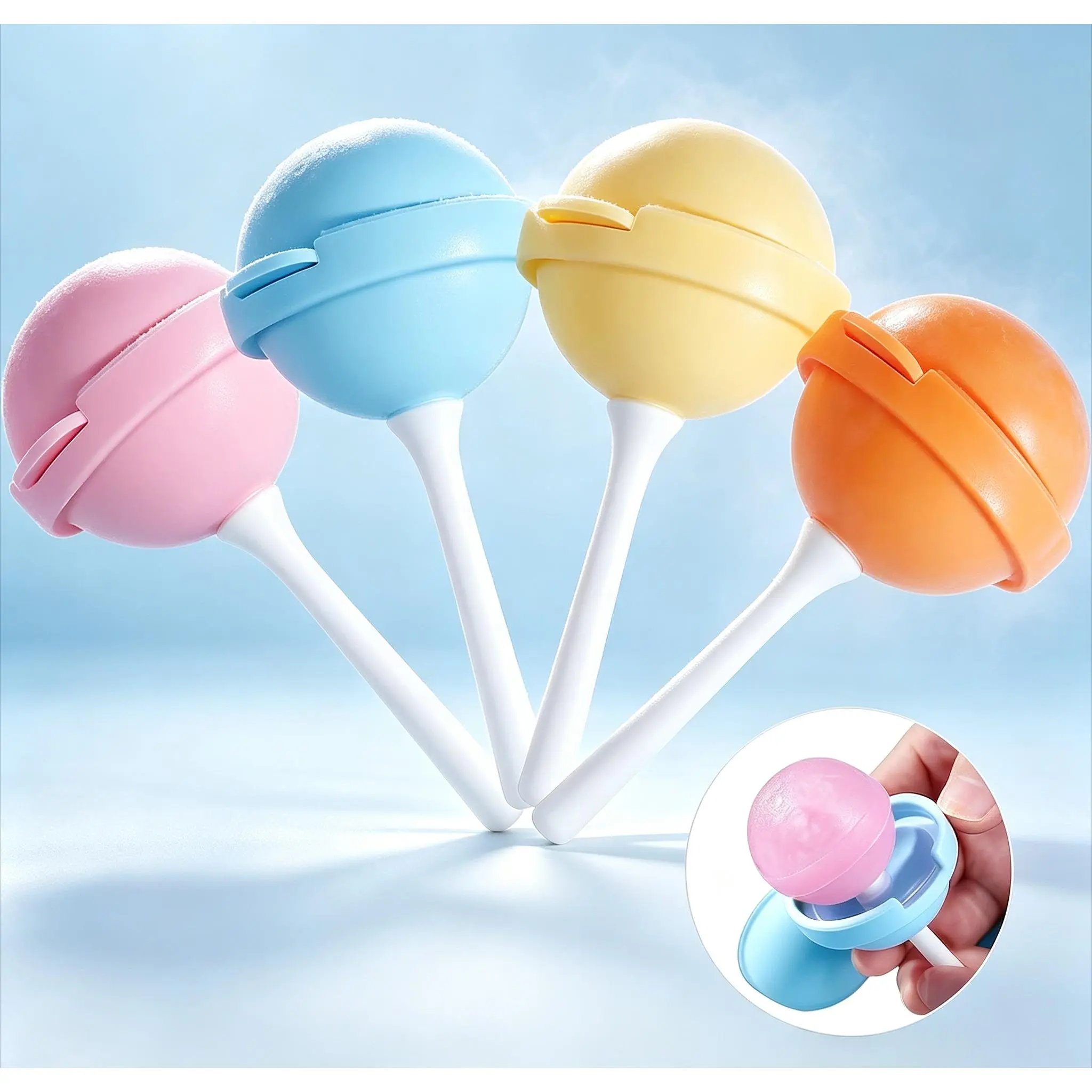4-Piece Sturdy BPA-Free Silicone Lollipop Popsicle Molds With Sticks, Non-Stick Easy-Release Freezer-Safe Reusable Gadget for Making Homemade Frozen Treats, Flexible Washable Kitchen Tool for Kids