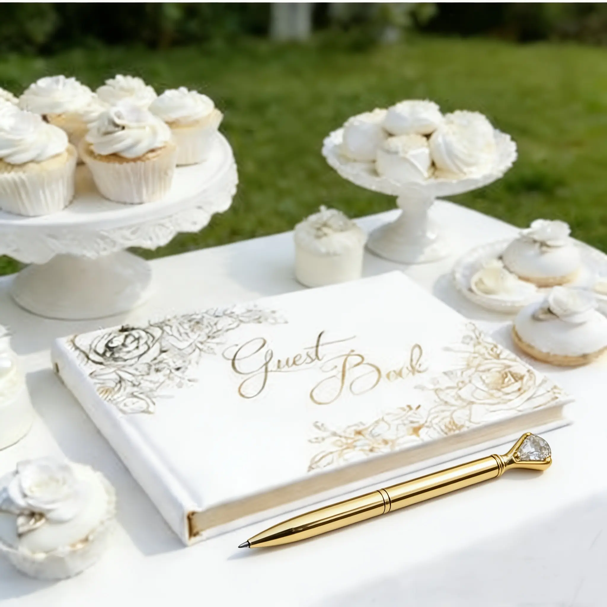 Guest Book and Pen Holder Set, Polaroid Sign-In Book for Weddings, Parties, Baby Showers, Blank or Lined Pages, Romantic Garden Style, Garden Theme, Wedding Stationery