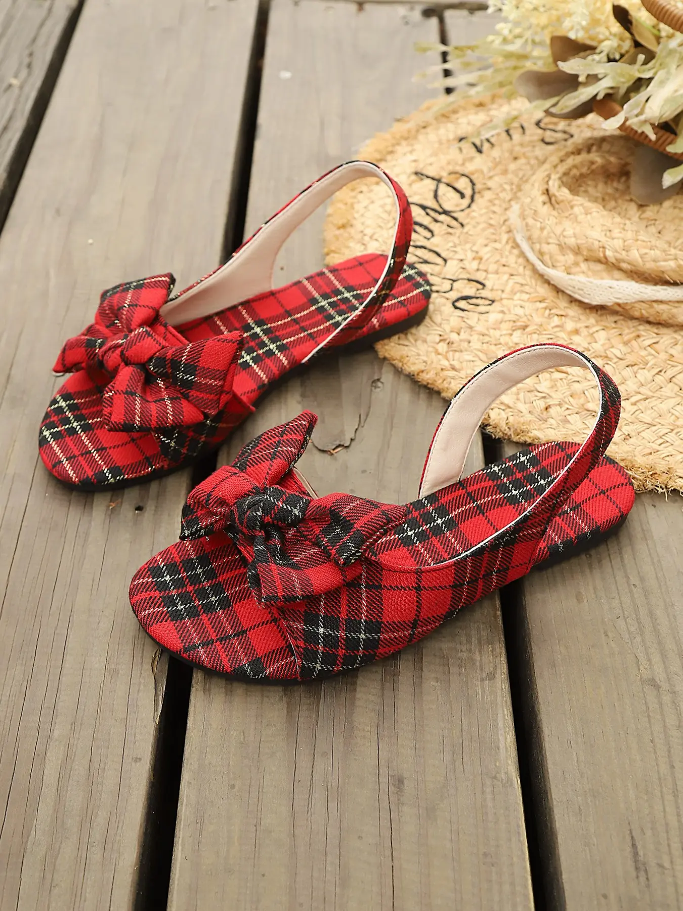 Trendy Plaid Backless Sandals, Sweet 3D Bow Design, Soft Sole Comfortable Student Casual Open-Toe Women's Shoes, Retro Checkered Style
