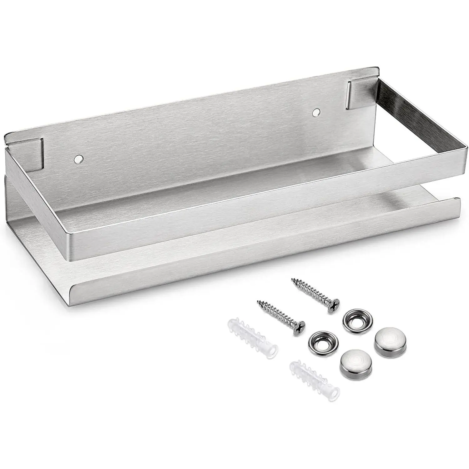 10 Inch Bathroom Shower Shelf Stainless Steel Bath Kitchen Basket Shower Caddy Rack, Rust Proof Metal Bathroom Storage Floating Shelves Wall Mounted Shower Corner Rectangular Shelf (Silver)