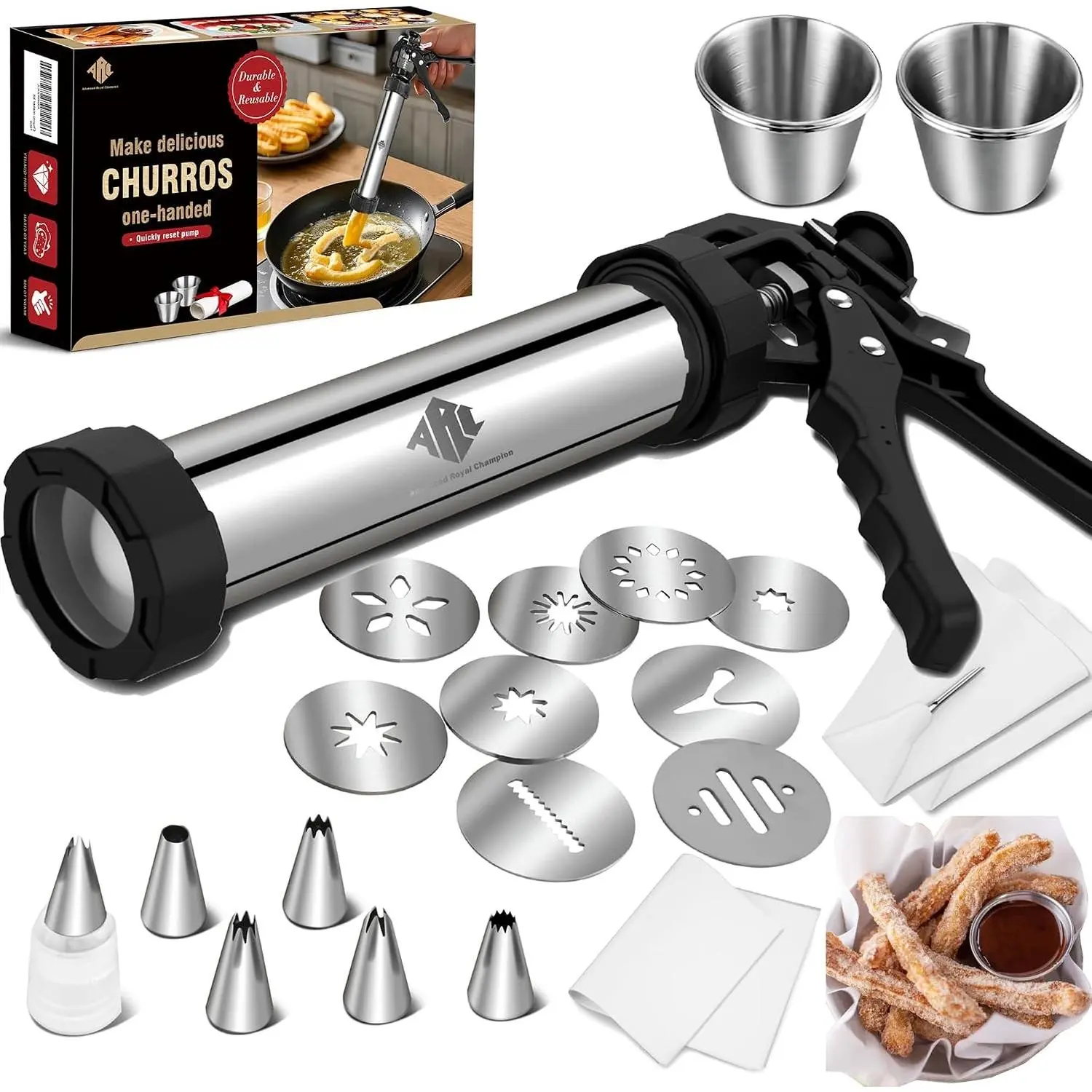 ARC 3-IN-1 Multifunctional 42PCS Churro Maker & Cookies Press Gun Kit, Professional Churrera Churro Making Machine, Ideal Gifts for Women