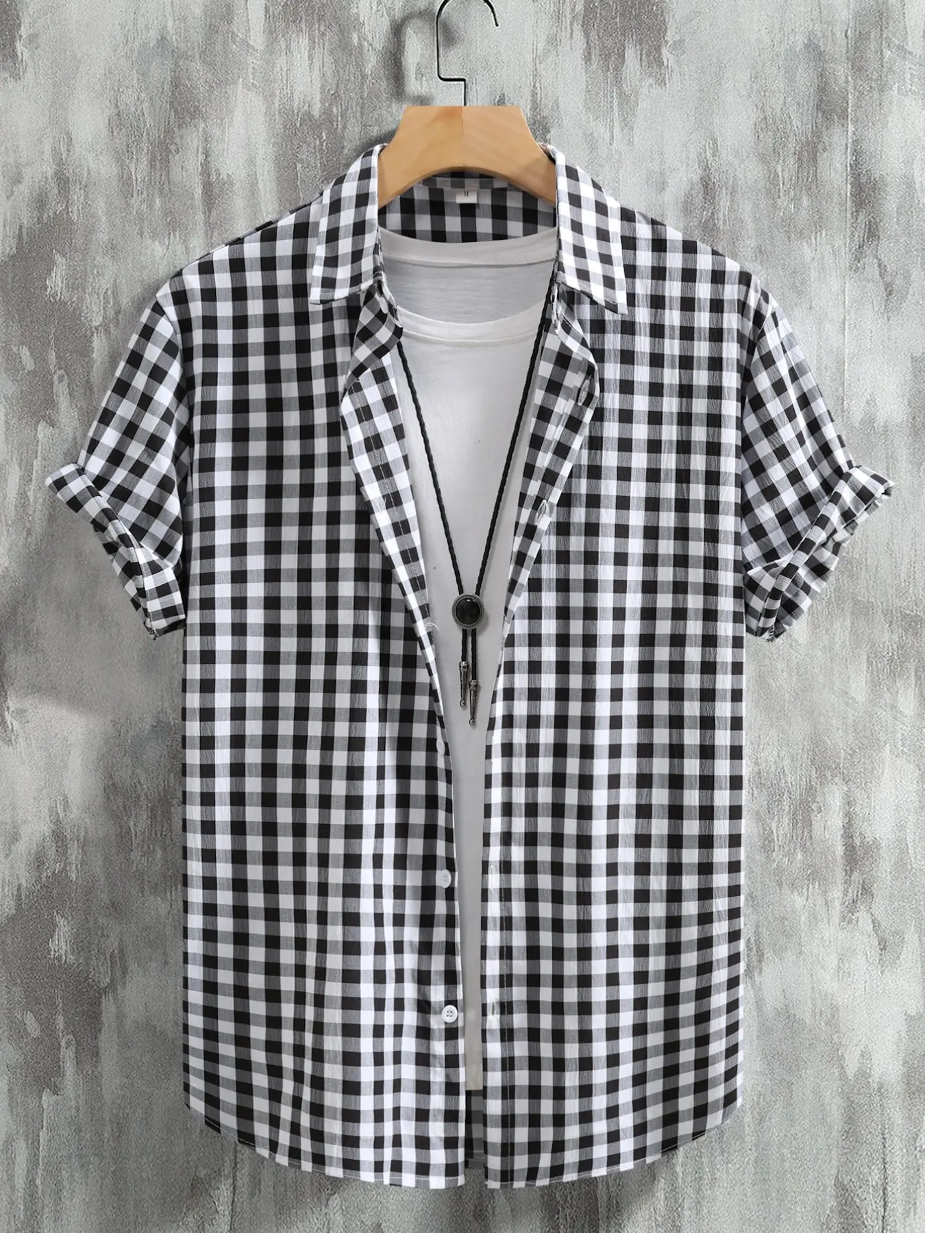 Lightweight crinkle gingham plaid shirt for hot summer! Breathable wrinkled texture no iron needed, classic small check design, 4 fresh pastel colors, rolled short sleeve easy match jeans & shorts for everyday!#GinghamShirt #PlaidButtonUp #MensDailyOutfit