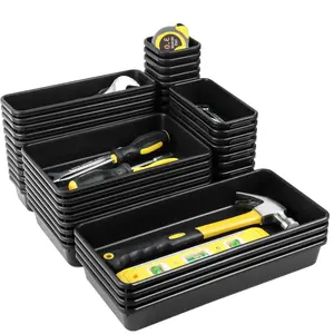 60PCS Tool Box Organizer Tray Divider, More Large Sizes-5 Sizes Desk Drawer Organizers Garage Tool Organizer and Storage, Black Plastic Tray Organizer Bins  Home Office Supplies and Tools