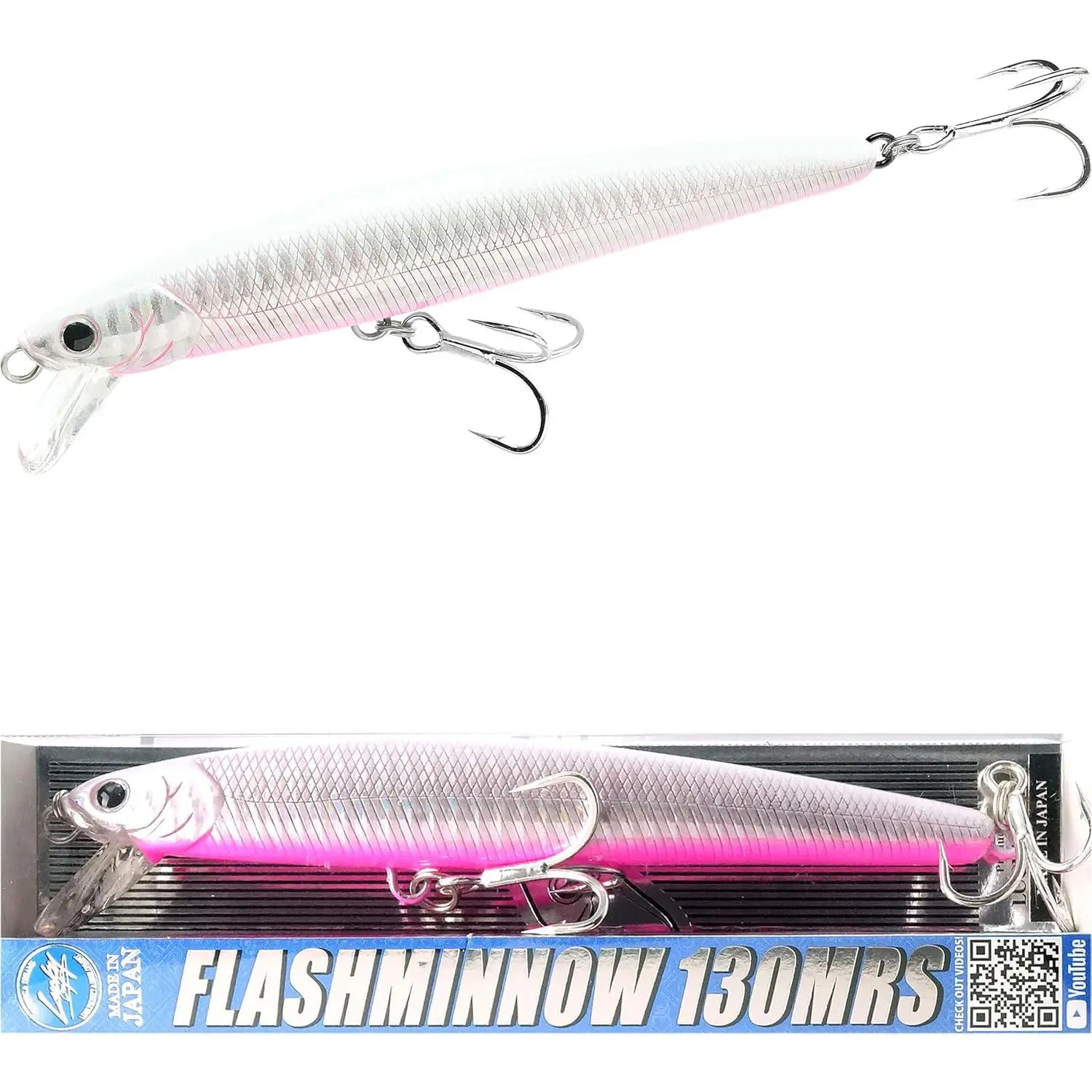 FlashMinnow 130MRS Saltwater Fishing Lures, Jerkbait for Halibut and Bass Fish, Slow Sinking 2-4ft, Surf Fishing Gear and Tackle Box Accessories