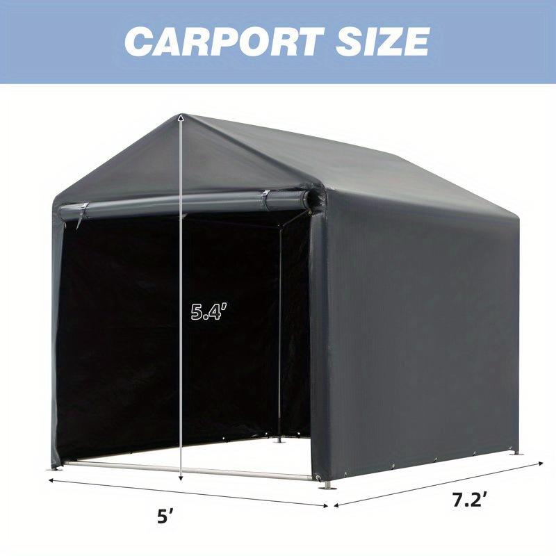 5'x7.2' Heavy-Duty Portable Storage Shed & Carport Canopy, All-Weather Shelter for Bike, Motorcycle, Garden Storage
