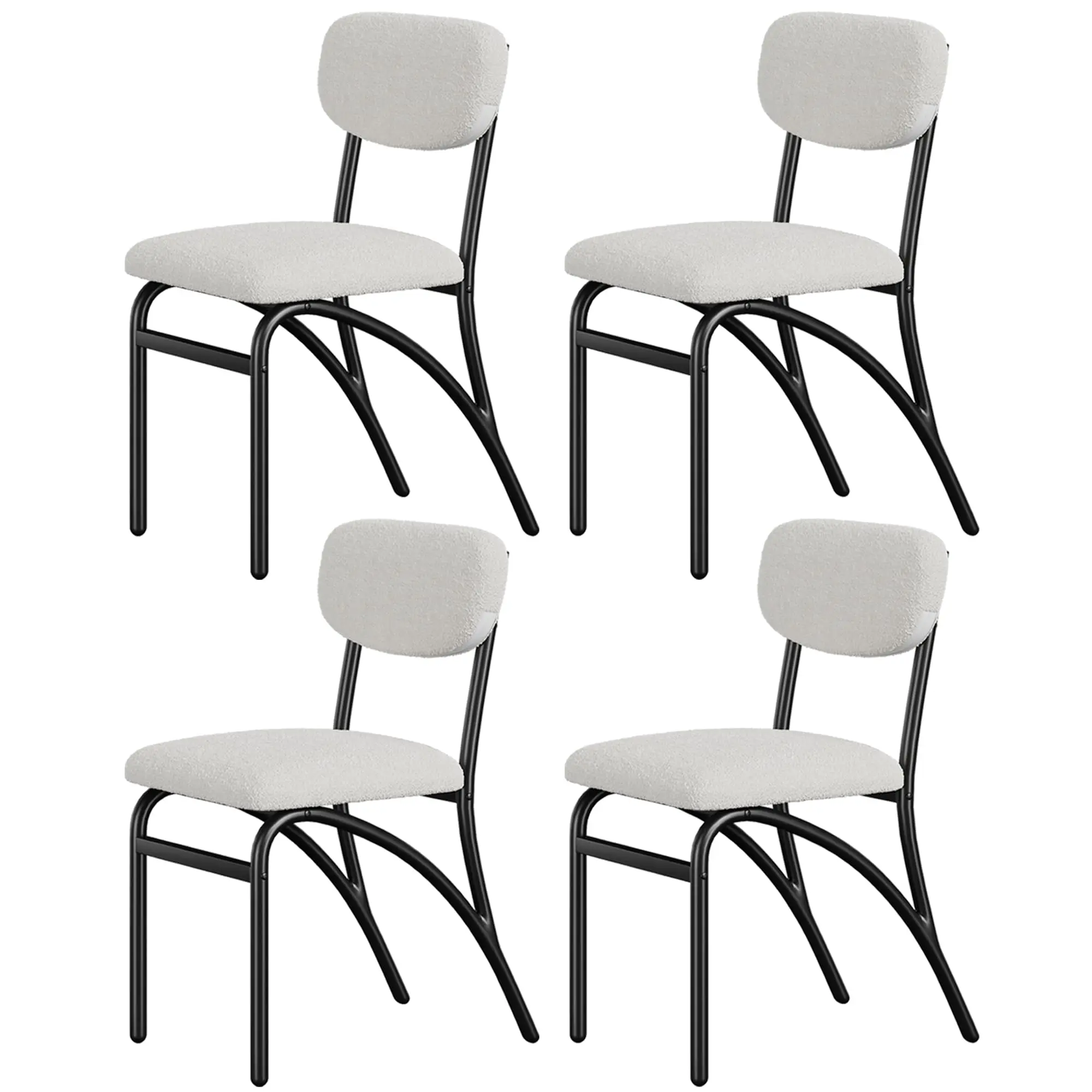 Modern Boucle Dining Chairs Set – Lambswool Upholstery – Metal Legs – Comfortable Armless Stackable Seating – Beige & Grey Options, 4PCs