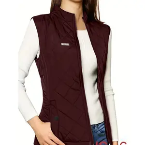 Autumn and winter quilted fluffy vest, zipper sleeveless decal vest, with pockets, women's casual clothing