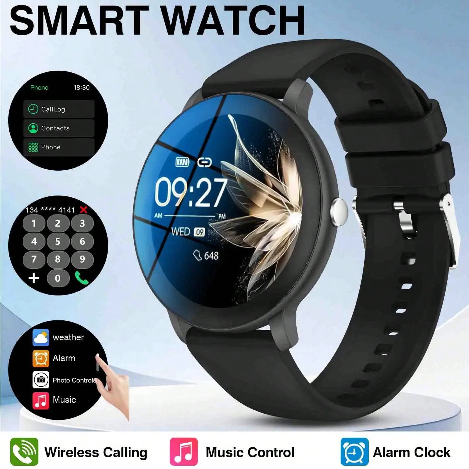 Ideal Gift - Smartwatch Wireless Call, Message Alert, Pedometer & Calorie Tracking, Multiple Sports Modes, Weather Forecast, Wireless Connection, Rechargeable Battery, Lightweight & Comfortable, Unisex, Great for All Gifting Occasions