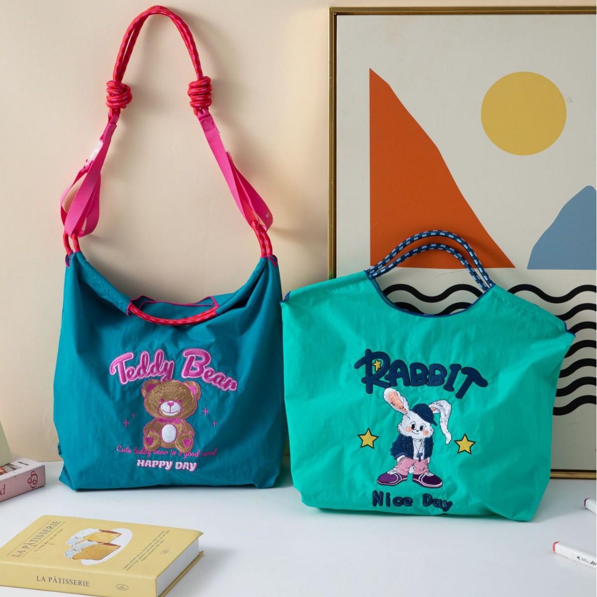 Summer New Canvas Bag for Women Ballchain Bag Single Shoulder Embroidered Handbag Large Capacity Niche Trend