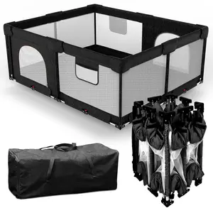 Foldable Baby Playpen with Gate, Extra Large Collapsible Play Yard  Babies & Toddlers, Portable Travel Playpen, Baby Activity Center  Indoor & Outdoor Use (Black 59"*71")