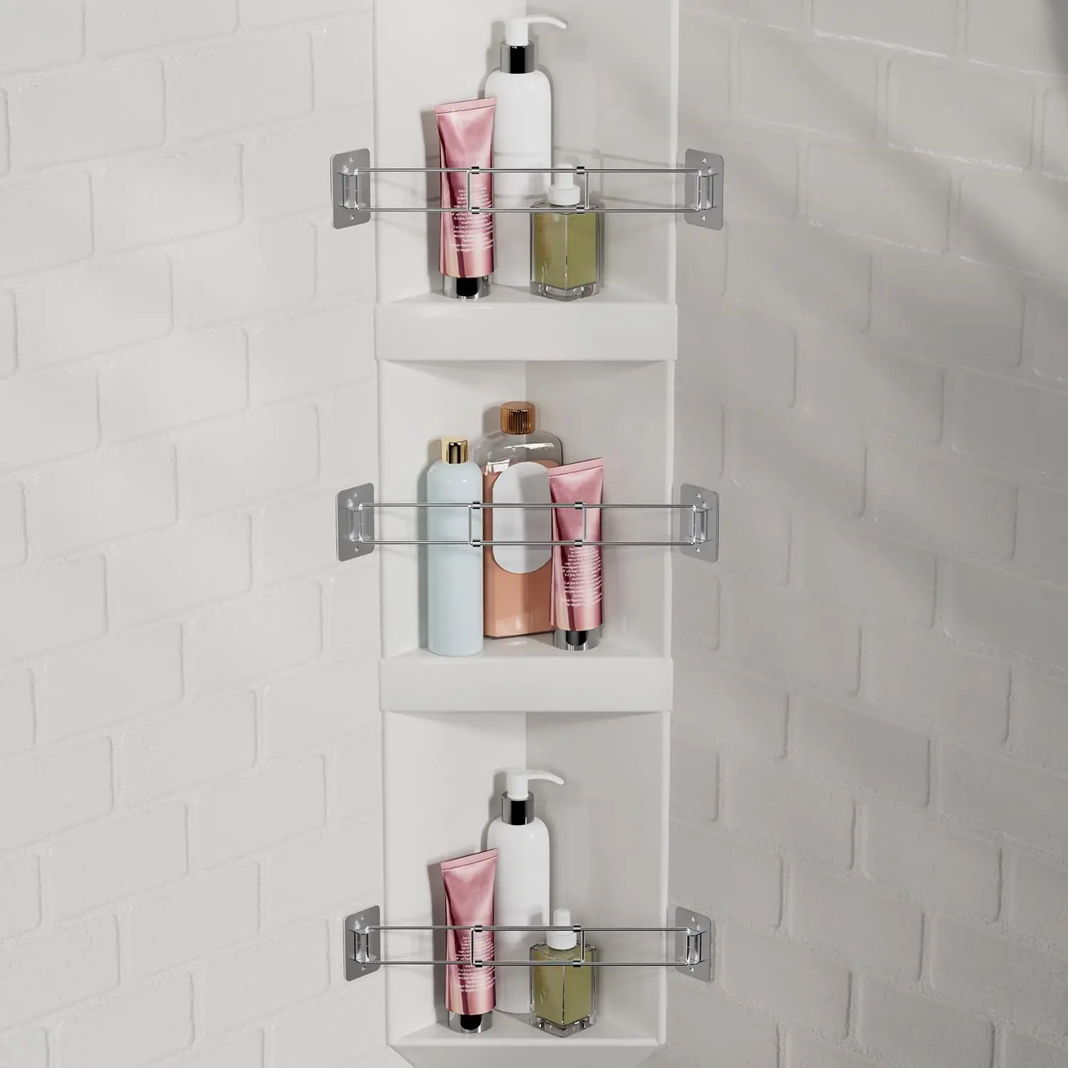Adjustable Wall-Mount Steel RV Shower Corner Storage Bar, 7.9-13.7in Compact RV Bathroom Shower Shelf for Storage Rod