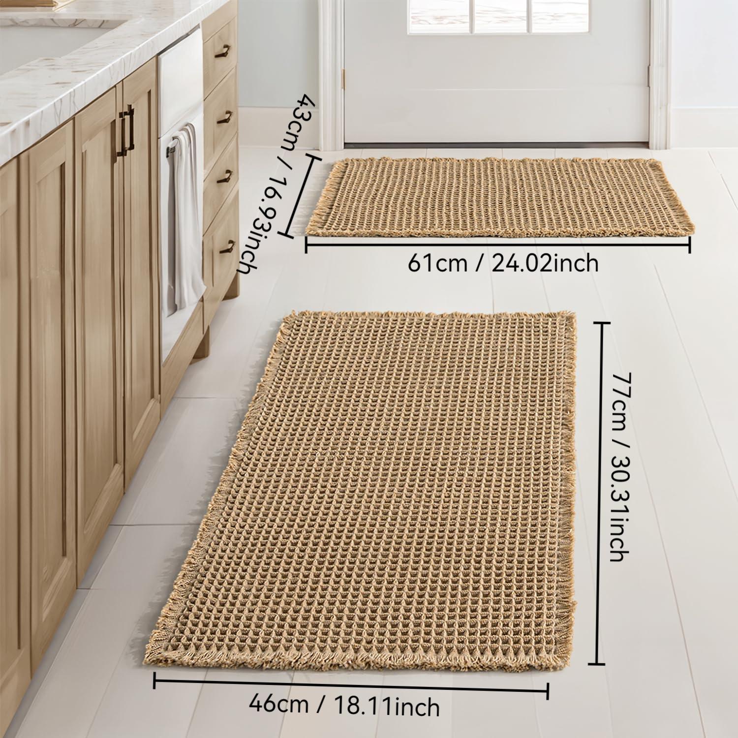 Boho Style Waffle Bath Mat, 1/3 Counts Non-slip Washable Bath Rug, Super Absorbent Bath Mat, Boho Area Rug, Soft Shower Mat for Bathroom Floor, Tub and Shower, Washable Rugs, Water Absorbent Rug, Washable Vintage Rug, Bohemian Style Rugs