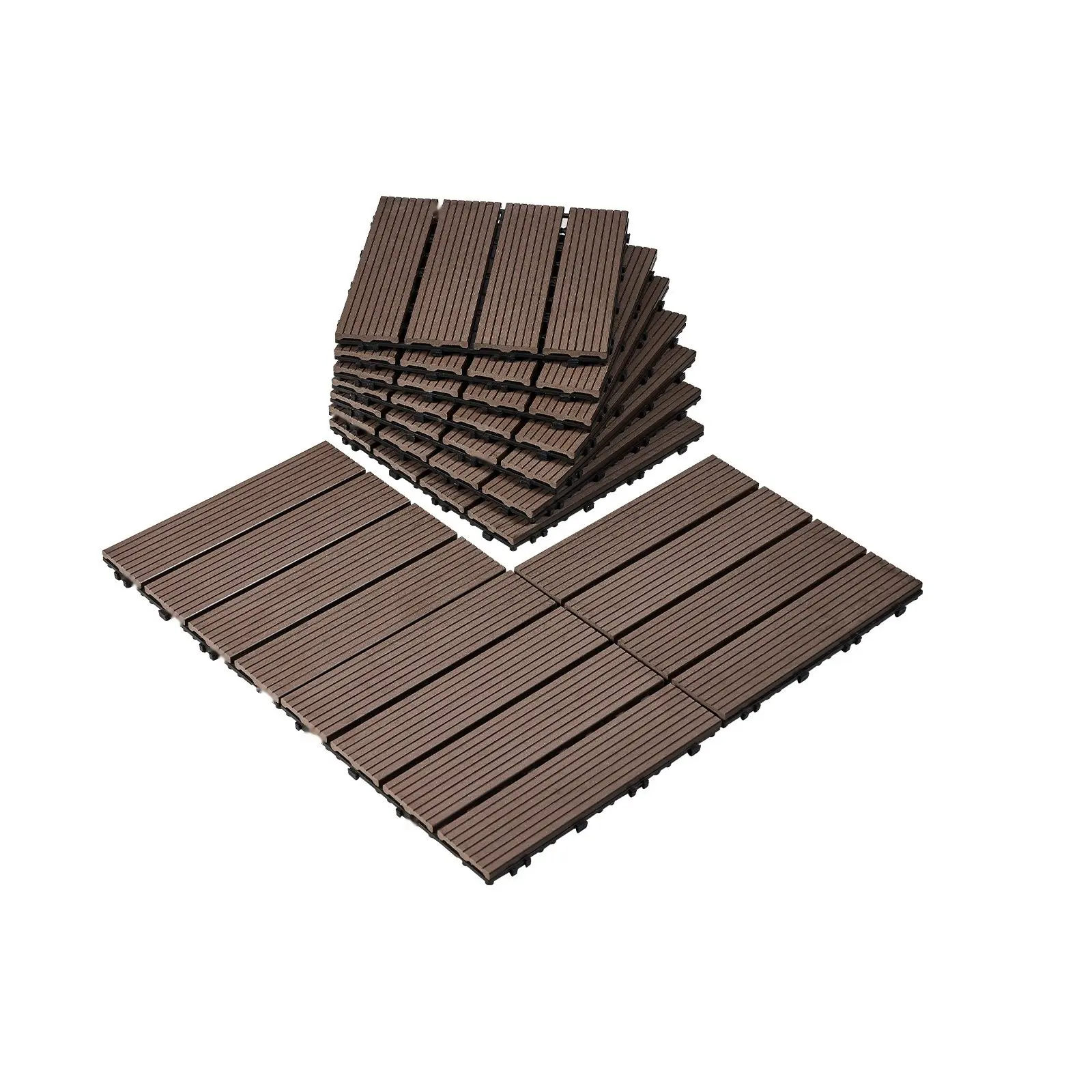 Interlocking Deck Tiles 27-Pack Set, 11.6x11.6in Waterproof Plastic Wood Composite Outdoor Flooring, Easy Clip-Together Installation, Durable Weather-Resistant Panels for Porch, Patio, Set Pack