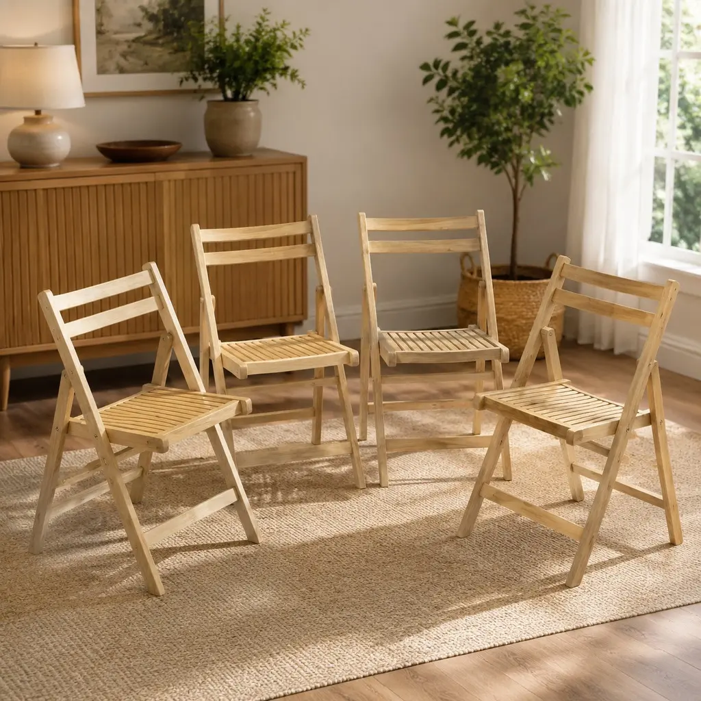 ARCH 4-Piece Armless Solid Wood Folding Dining Chairs - Natural Look, Light and Compact, Space Saver, 220lb Capacity, Outdoor Chairs, 4-Seat Set for Kitchens, Dining Rooms