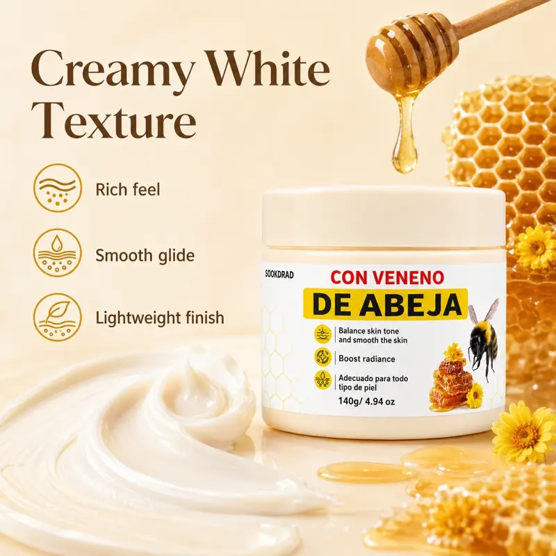 bee venom cream, with bee venom, balance skin tone, smooth skin, boost radiance, all skin types, 140g/4.94oz