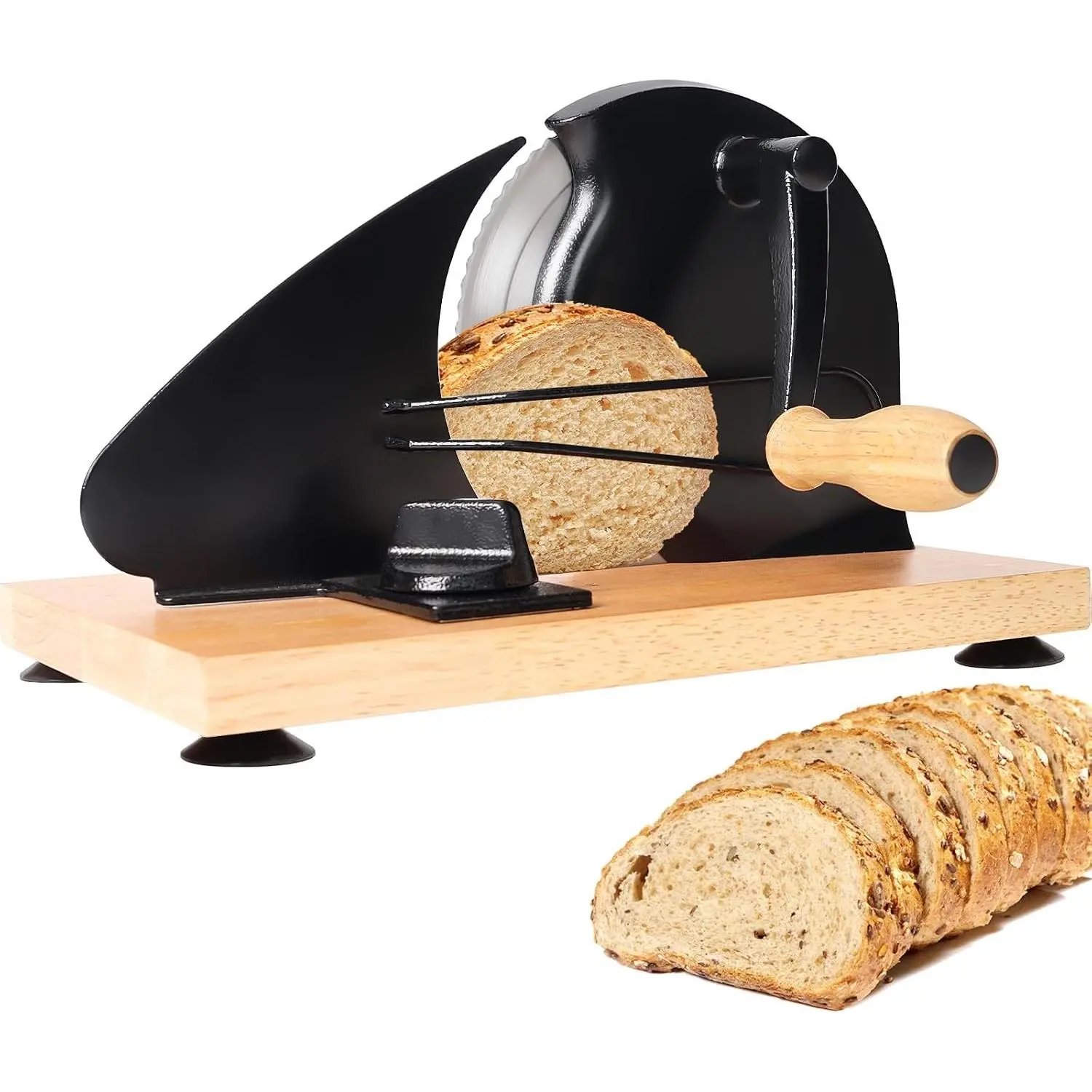 Manual Bread Slicer for Homemade Bread Even Slicing Thickness Adjustable Sourdough Slicer with Scale Lines & Super Strong Suction Cup Fixation Black-Guide