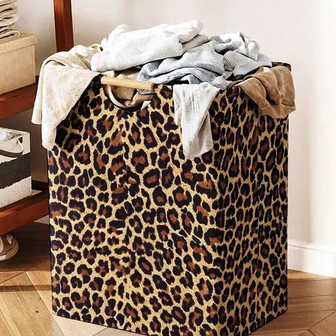 Christmas Leopard Print Open Storage Box, Foldable Laundry Basket with Handle, Home Bathroom Travel Essential, Casual Duffel Bag, Laundry Hamper