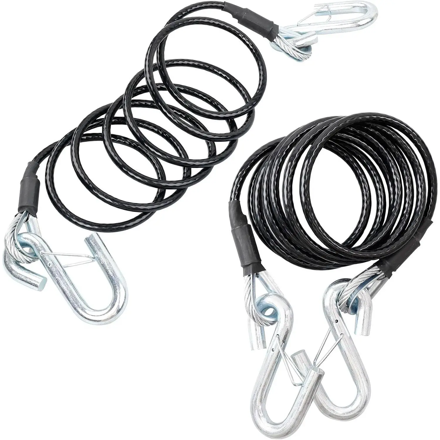 Coiled Safety Cable Kit with S-Hook 7500 lbs 7 Ft(84") Black Trailer Safety Cables 2 PCS