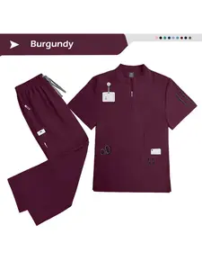 Men's Two-piece Frosted Nurse Uniform Zipper Collar Top with Pockets Long Pants Work Uniform