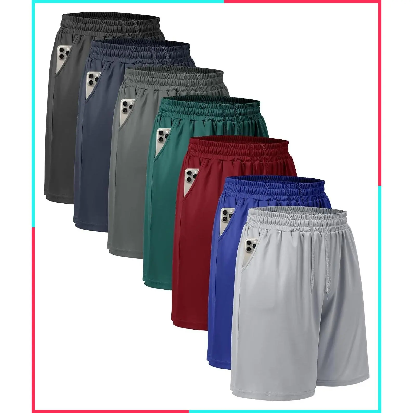 7 Pack Men's Athletic Shorts with Pockets - Quick Dry for Gym Basketball Workout